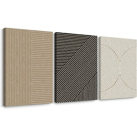 Boho Modern Wall Art Pictures Neutral Abstract Canvas Wall Decor Minimalist Line Wall Art Beige Brown Black Poster Mid Century Painting Artwork for Living Room Bedroom 12x16 Inch Und Set of 3