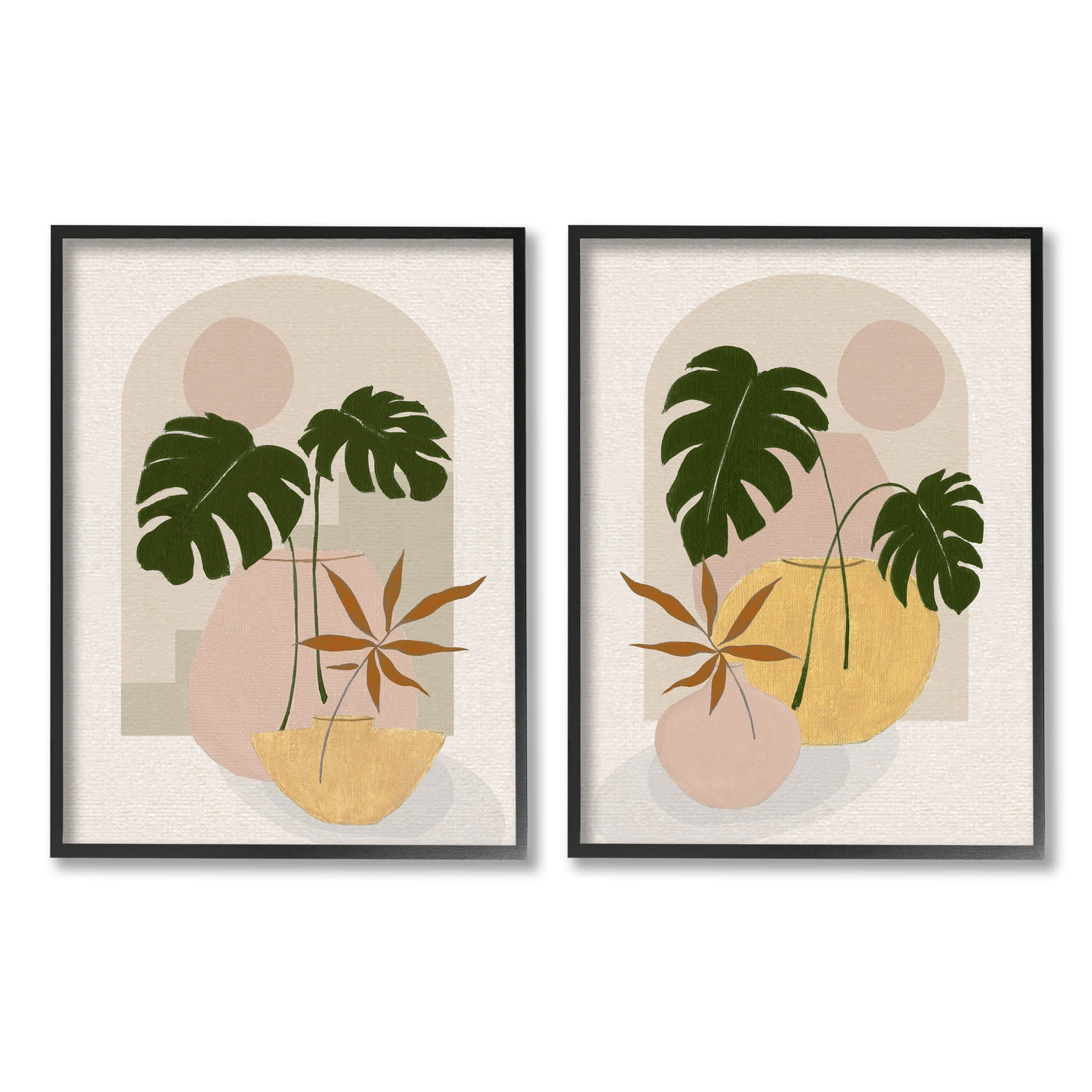 Boho Monstera Archway Landscape Botanical & Floral Painting Black Framed Art Print Wall Art, Set of 2