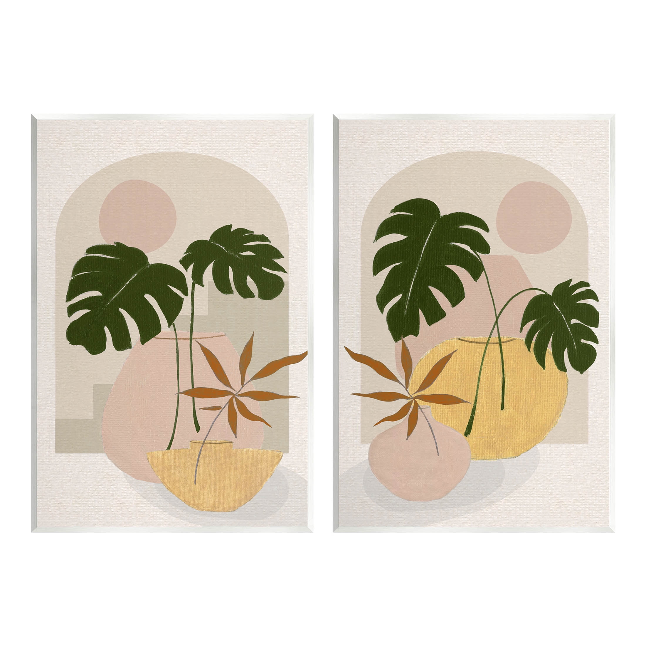 Boho Monstera Archway Landscape Botanical & Floral Painting Unframed Art Print Wall Art, Set of 2