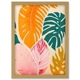 thumbnail image 1 of Boho Monstera Leaf Orange Pink And Green Artwork Framed Wall Art Print A4, 1 of 4