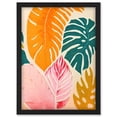 thumbnail image 1 of Boho Monstera Leaf Orange Pink And Green Artwork Framed Wall Art Print A4, 1 of 4