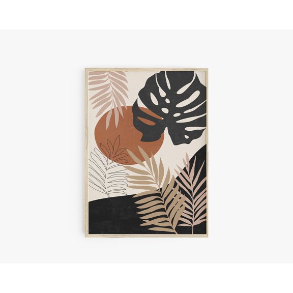 Boho Monstera Wall Art Abstract Botanical Tropical Leaves Poster, Unframed Canvas 8x10in