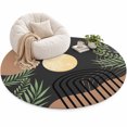 Boho Moon Area Rug 6', Modern Bohemian Green Leaves Plant Black Soft ...