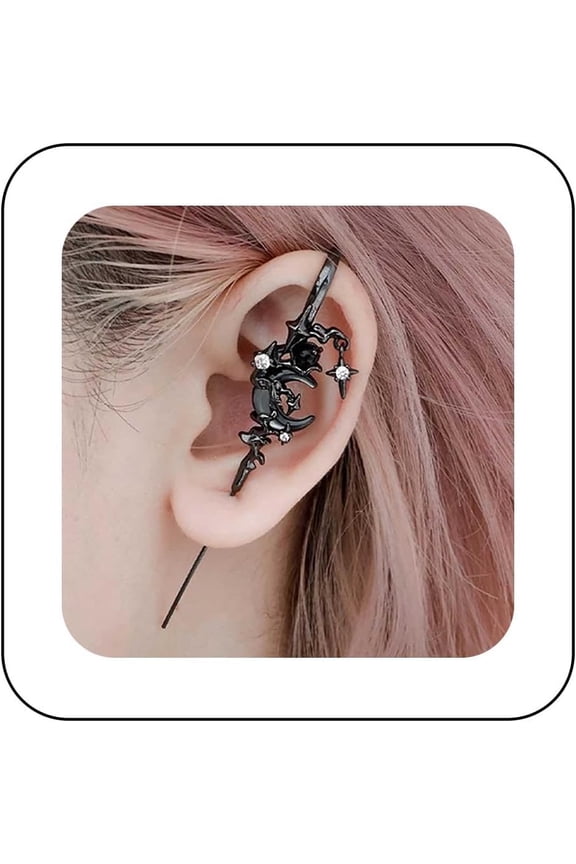 Boho Moon Ear Crawler Hook Earrings Silver Moonstone Moon Earrings Moon Ear Hook Earrings Moon Climber Cuff Earrings Moon Ear Wrap Crawler Earrings Moon Edgy Ear Pin Earrings Jewelry for Women