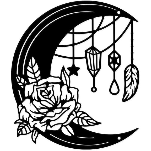 Boho Moon Metal Wall Art Decor Black Moon and Flower Wall Hanging Decor Moon and Star Wall Art for Bedroom Living Room Home Garden 8.469.84 Inch