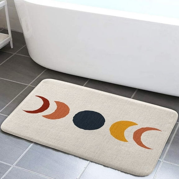 Boho Moon Phase Bath Mats Rugs for Bathroom, Abstract Rainbow Aesthetic Flannel Bathroom Floor Mat Bath Shower Rug Non Slip, Retro 70s Mid Century Doormat Mat Bathroom Accessories Decor 16x24inch