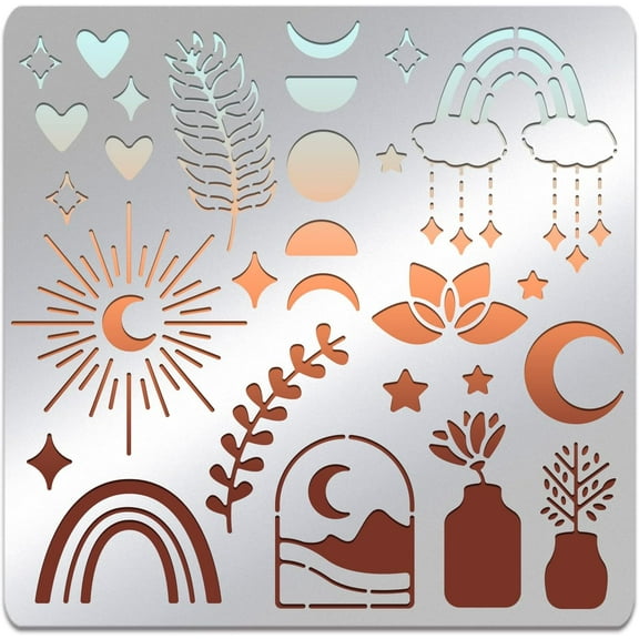 Boho Moon Phase Stainless Steel Stencils 6x6 inch Reusable Painting Template for Painting Wood Burning Journaling for DIY Moon