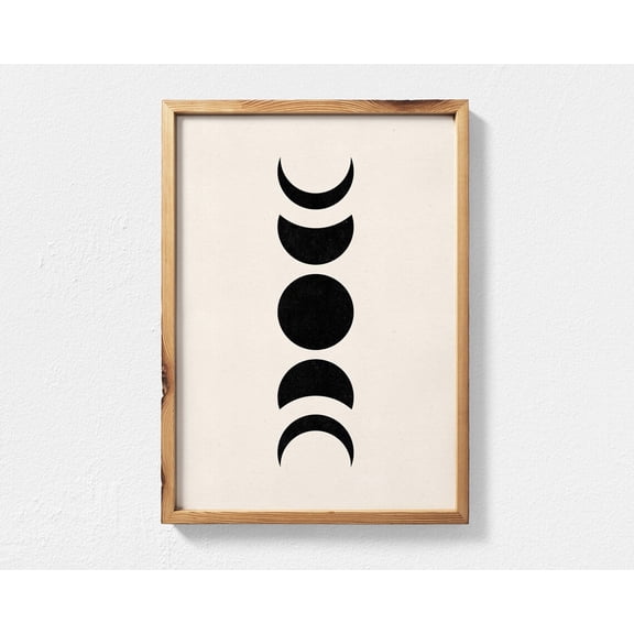 Boho Moon Phases Wall Art, Mid Century Modern Moon Phase Art, Black And Beige Bohemian Decor Wall Art Home Decor #3936, Unframed Poster Size 12x18