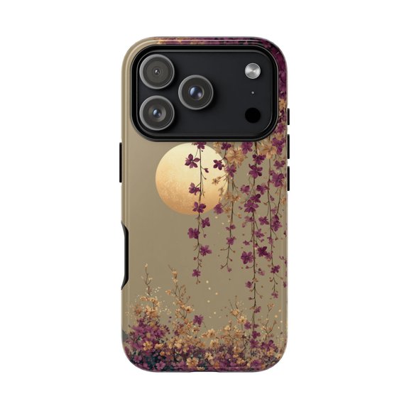 Boho Moon Purple Floral Vines Dreamy Celestial Pattern Phone Case 17 16 15 14 13 12 11 Pro Max