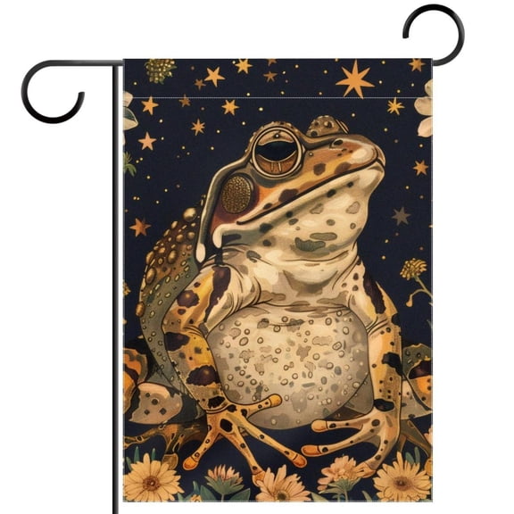 Boho Moon Stars Floral Funny Frog Garden Flag Double Sided House Flag for Outdoor Home, Personalized All Year Round Yard Decor 12 x 18 Inch