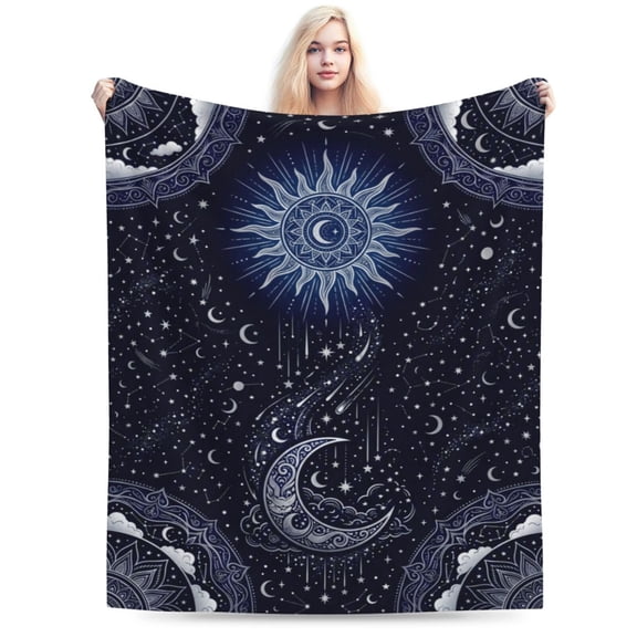 Boho Moon and Sun Blanket, Celestial Flannel Throw Blanket, Super Soft Cozy Warm Blanket for Sofa, Couch, Bed, Bohemian Room Decor, Gift for Women 50x40