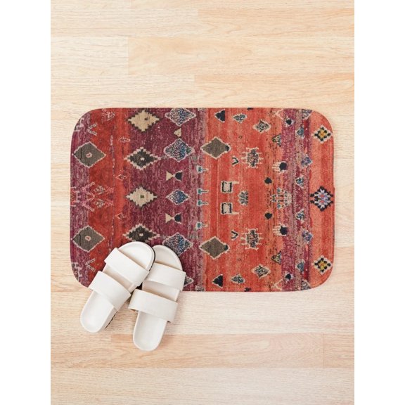 Boho Moroccan Bath Mat – Vintage Geometric Pattern, Non-Slip Bathroom Rug, 2 Sizes Available