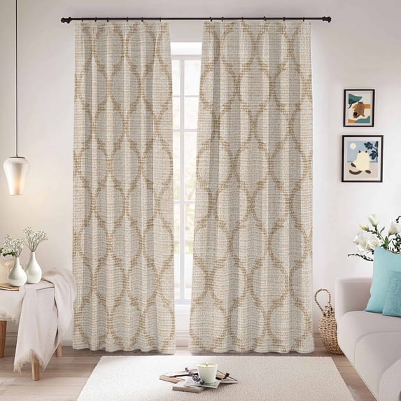 Boho Moroccan Blackout Curtains for Bedroom/Living Room, Pinch Pleated Black Out Curtains, Vintage Morocco Quatrefoil Geometric Room Darkening Window Drapes with Hooks 2 Panels, 59"x70"