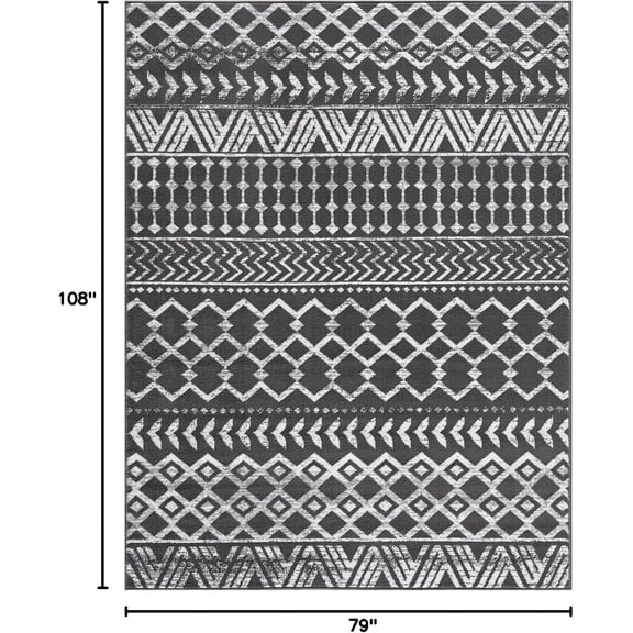 Boho Moroccan Dark Gray Rug Geometric Diamond 6x9 Area Rugs for Living Room Bedroom Kitchen Modern Bohemian Soft Stain Resistant Non-Shedding Indoor Carpet (6 x 9 Dark Grey and Cream)