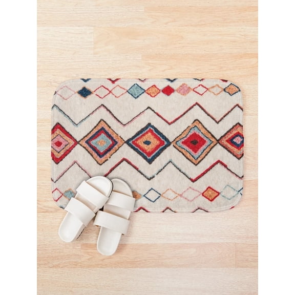Boho Moroccan Geometric Bath Mat, Multicolor Vintage Berber Style Bathroom Rug, 15.7 x 23.6 in or 19.7 x 31.5 in