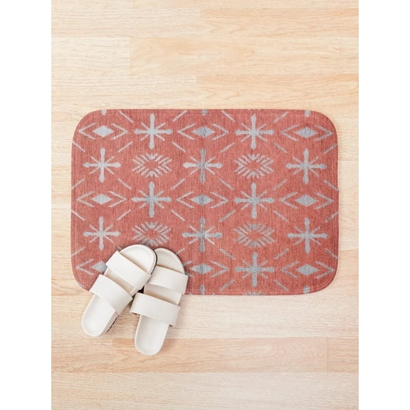 Boho Moroccan Geometric Bath Mat – Terracotta Bohemian Pattern, 2 Sizes Available