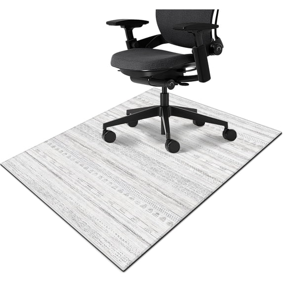 Boho Moroccan Grey Office Chair Mat for Hardwood & Tile Floor 36"x48"