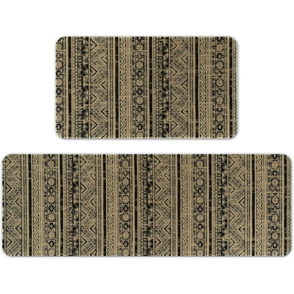 Boho Moroccan Kitchen Rug and Sets 2 Piece Non Skid Washable mat for Kitchen mats for Floor Farmhouse Black Bohemian Kitchen Decor (boho black line, One Size)