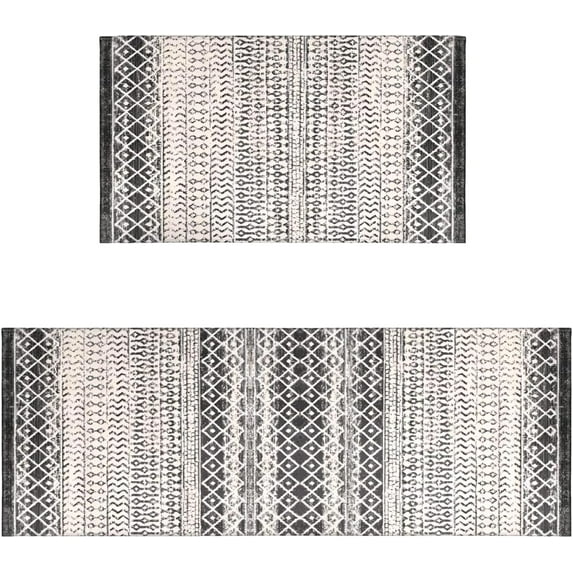 Boho Moroccan Kitchen Rug and Sets Set of 2 Non Skid Washable mat for Kitchen mats for Floor Farmhouse Black Bohemian Kitchen Decor (Black)