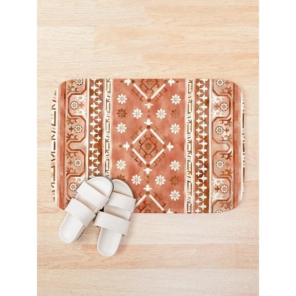 Boho Moroccan Pattern Bath Mat, Rust Brown Geometric Bathroom Rug, 15.7 x 23.6 in or 19.7 x 31.5 in