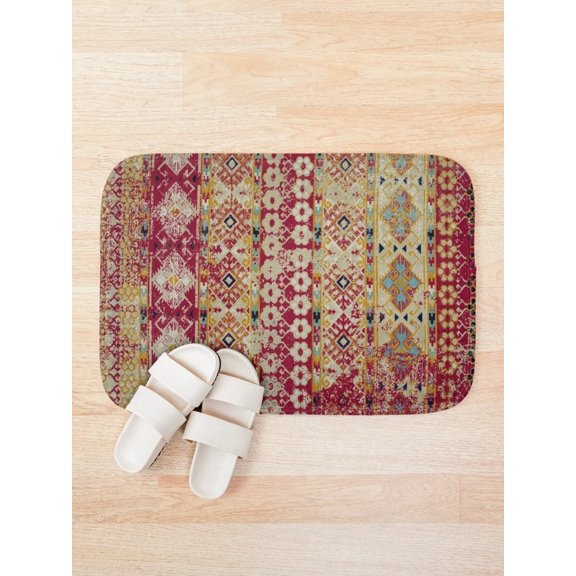 Boho Moroccan Pattern Bath Mat, Vintage Abstract Bathroom Rug, Rectangular Floor Mat, 15.7 x 23.6 in or 19.7 x 31.5 in