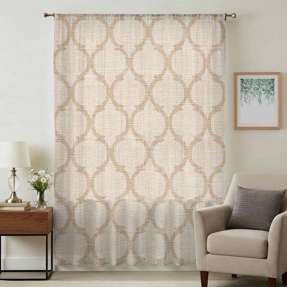 Boho Moroccan Sheer Curtains 54 Inches Long, Vintage Morocco Quatrefoil Geometric Light Filering Curtains, Breathable Simi Curtain Privacy Drapes for Kitchen Bathroom Small Window Treatment