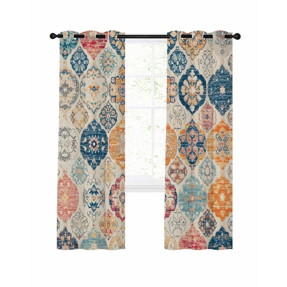 Boho Morocco Blackout Curtains 54 Inches Long for Bedroom, Retro Farmhouse Ethnic Neutral Aesthetic Thermal Insulated Room Darkening Black Out Window Curtain Panels Grommet Drapes for Living Room
