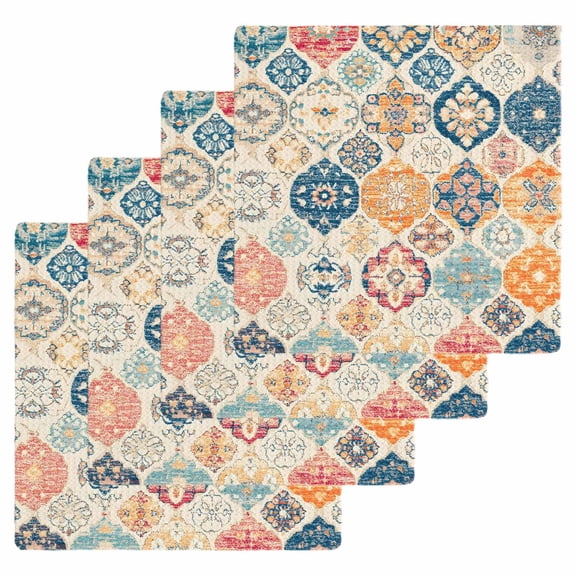 Boho Morocco Dish Towels Set, Waffle Weave Kitchen Towels 4 Pieces, Retro Farmhouse Ethnic Neutral Aesthetic Microfiber Hair Face Bath Tea Towel Absorbent Quick Drying Cleaning Dish Cloths, 12"x12"