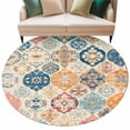 thumbnail image 1 of Boho Morocco Large Area Rugs for Bedroom Living Room, Soft Non Slip Carpet Bedside Rug, Retro Farmhouse Ethnic Neutral Aesthetic Round Floor Cover Kitchen Accent Rug 6' for Dining Room/Office, 1 of 9