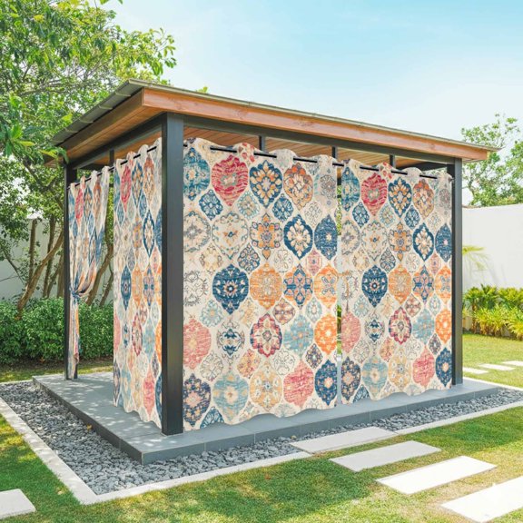 Boho Morocco Outdoor Curtains for Patio Waterproof,Windproof Privacy Curtains with Weighted Bottom,Retro Farmhouse Ethnic Neutral Aesthetic Outside Drapes for Picnic Garage Yard 54"x108" 1 Panel