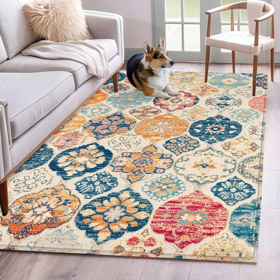 Boho Morocco Runner Rug 2.7x5 FT, Non Slip Entryway Carpet, Retro Farmhouse Ethnic Neutral Aesthetic Washable Soft Floor Carpet Entrance Mat Non-Shedding Throw Rug for Hallway Laundry Room Bedside