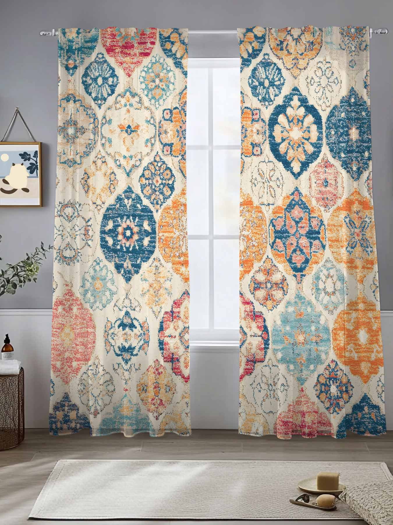 Boho Morocco Sheer Curtains for Living Room Bedroom Retro Farmhouse