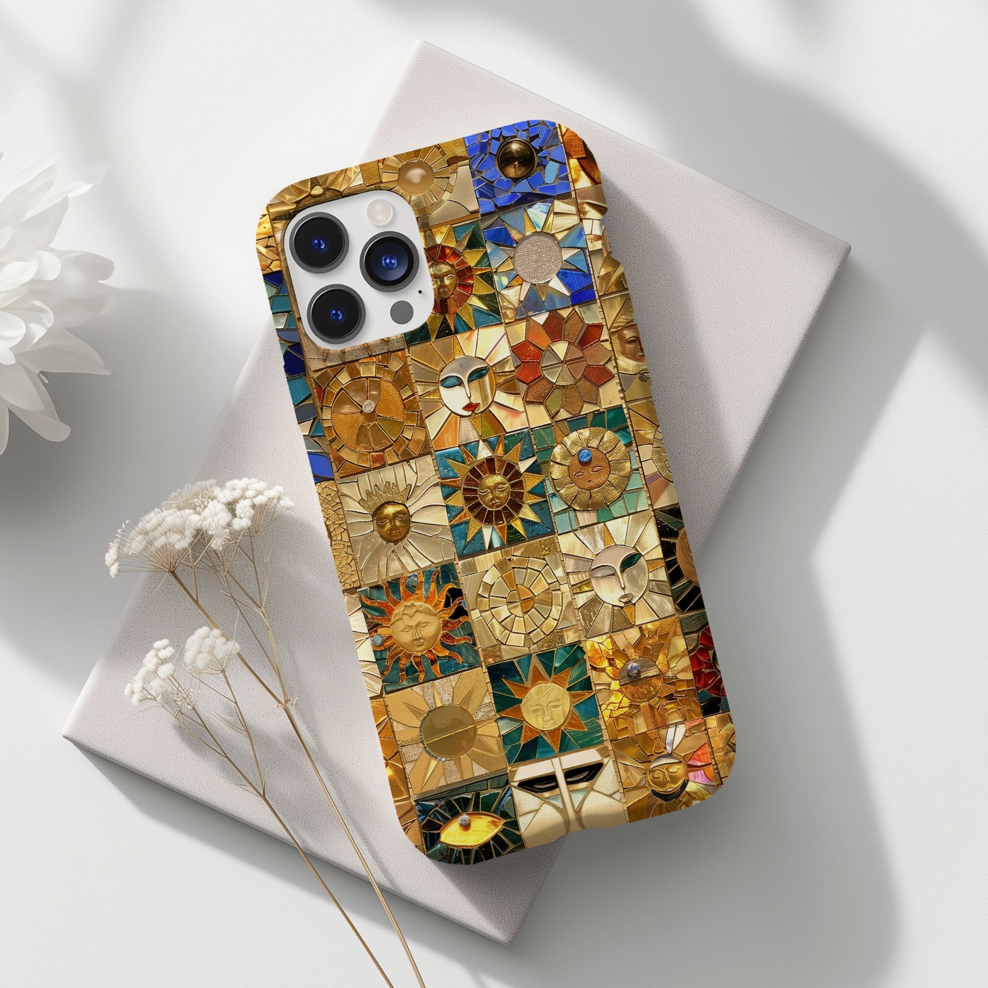 Tile Phone Case Boho Mosaic Sun Tiles Artistic Collage Phone Case iPhone 17 16 15 14 13 ...