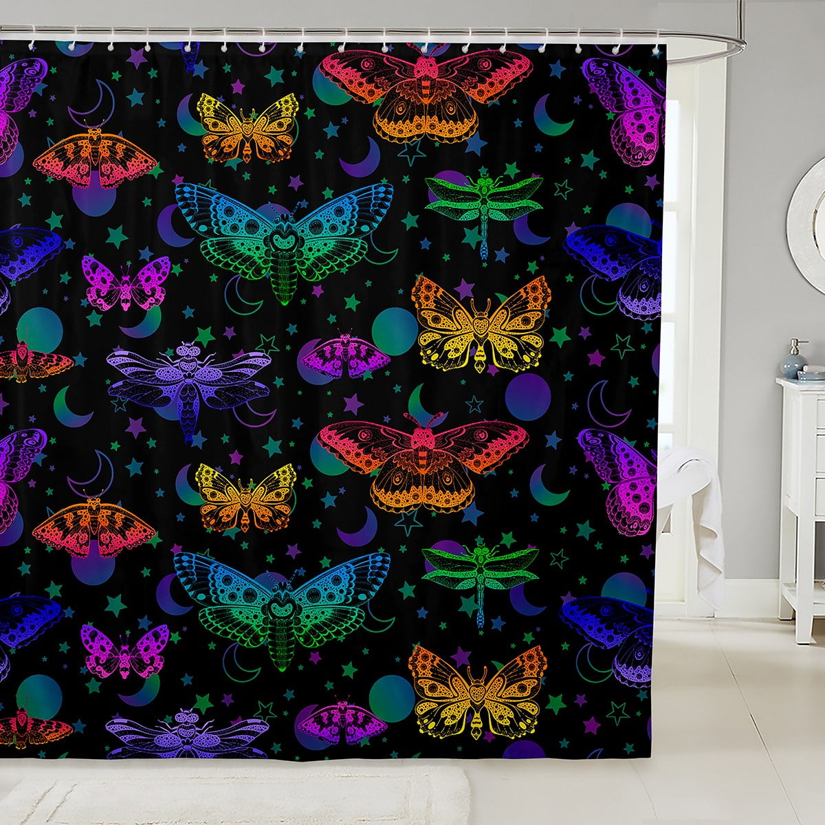 Death Moth Skull Shower Curtain - Gothic Boho Bathroom Decor For Teens, Boys, Halloween (72x78)