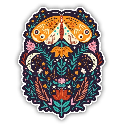 Boho Moth Celestial Pretty - 3" Vinyl Sticker - For Car Laptop Water Bottle Phone - Waterproof Decal