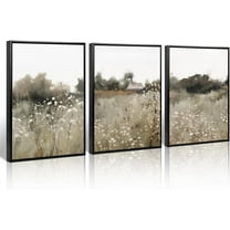 Boho Mountain Flower Wall Art Green Daisy Landscape Canvas Wall Decor Abstract Wildflower Art Prints Watercolor Floral Painting Pictures Nature Posters for Living Room Bedroom