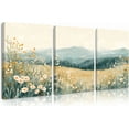 thumbnail image 1 of Boho Mountain Flower Wall Art Green Daisy Landscape Canvas Wall Decor Abstract Wildflower Art Prints Watercolor Floral Painting Pictures Nature Posters for Living Room Bedroom, 1 of 6