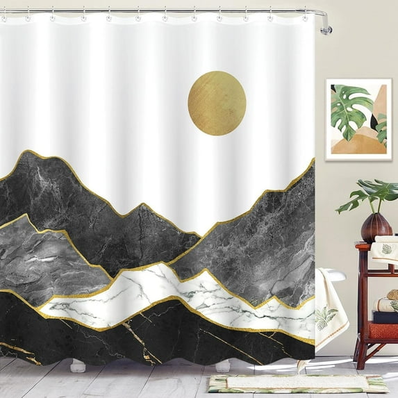 Boho Mountain Shower Curtain Minimalist and Abstract Shower Curtain Set Fabric Shower Curtains Bathroom Set with 12 Hook Boho Mountain 3 72×72 Inches