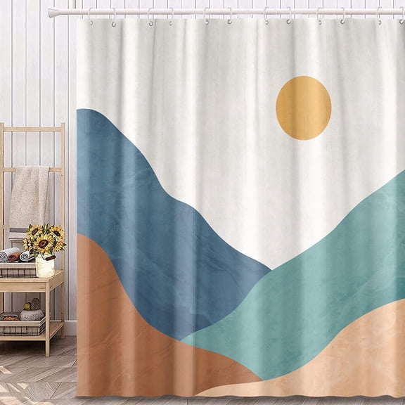 Boho Mountain Shower Curtain Minimalist and Abstract Shower Curtain Set with 12 Hook 72×72 Inches