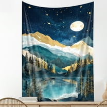 Boho Mountain Vertical Tapestry,Nature Forest Tree Lake Moon Tapestries,Bohemian Minimalist Mid Century Night Tapestry Wall Hanging for Bedroom College Dorm Asthetic Home Decor,50X60Inches