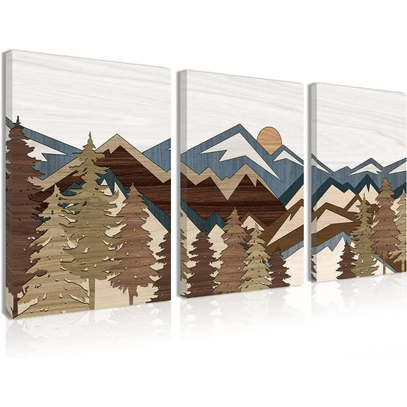 Boho Mountain Wall Art Framed Mountains Office Canvas 3 Piece Artwork 12x16 Inch for Living Room Bedroom Décor