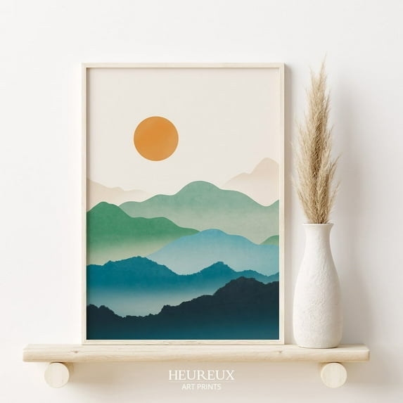 Boho Mountain Wall Art, Sun Mountain Poster, Minimalist Mountain Art Prints, Mid,Century Modern Decor, Wall Art Home Decor #2311, 16x24 UNFRAMED