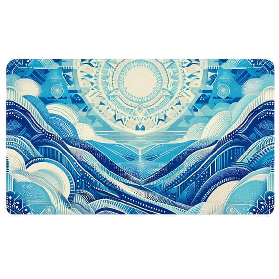 Boho Mouse Pad,A blue and white illustration of a sun in the sky,Large Desk Mousepad,Non Slip Desk Mat,Desk Mat Mouse Pad,Desk Stuff for Women