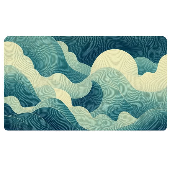 Boho Mouse Pad,A blue and white illustration of a wave pattern,Extended Mouse Pad for Desk,Non Slip Desk Pad,Mouse Keyboard Pad,Desk Gift