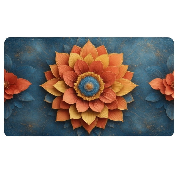 Boho Mouse Pad,A painting of a flower on a blue background,14x24in Mousepad,Fabric Desk Mat,Mouse Pad and Keyboard Pad,Dorm Desk Decor for College Girls
