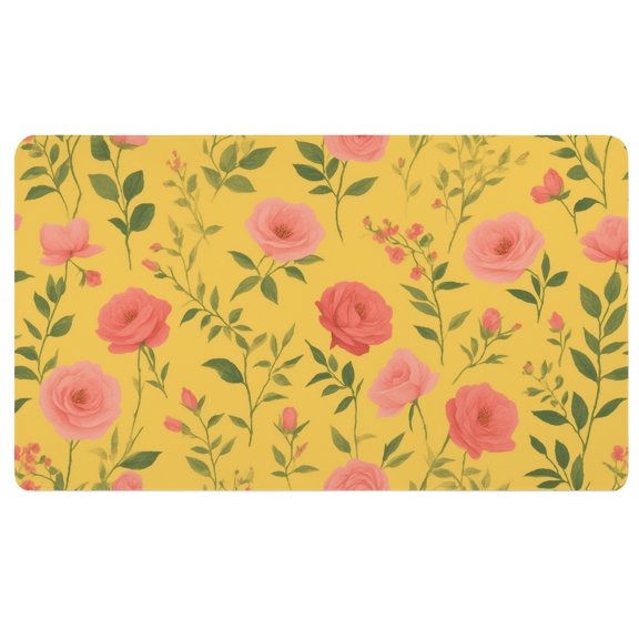 Boho Mouse Pad,A pattern of pink roses on a yellow background,24 x 14 Inch Mouse Pad,Anti Slip Desk Pad,Dorm Desk Mat,Work Desk Decor