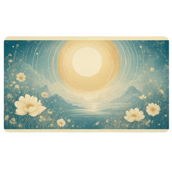 Boho Mouse Pad,A picture of a sunset with flowers in the foreground,Long Mousepad,Cloth Desk Mat,Graphic Mouse Pad,Computer Desk Accessories for Women