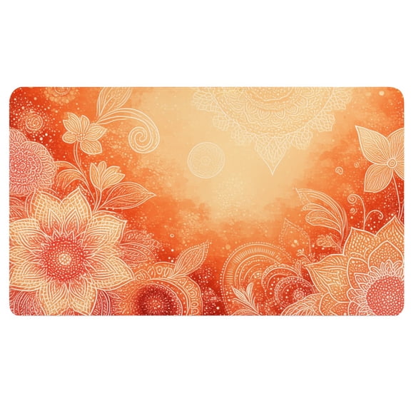 Boho Mouse Pad,An orange and white floral background with a sun in the middle,24x14 Desk Mat,Washable Mouse Pad,Office Pad,Office Desk Gifts