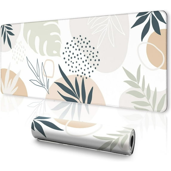 Boho Mouse Pad, Large Desk Pad, Desk Mats on Top of Desks, Cute Desk Mat, Neutral Office Desk Supplies, Minimalistic Modern Abstract Plant Botanical, 31.5x11.8'''' XL Desk Cover Mat - Tropical