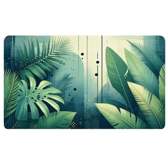 Boho Mouse Pad,a bunch of green leaves on a blue background Large Mouse Pad Cute,Non Slip Mouse Pad,Keyboard Desk Mat,Cute Office Desk Decor